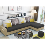 Afie RHS 6 Seater L Shape Sofa Set for Living Room (Black Grey Fabric) Premium Fabric Sofa