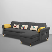 Ventos RHS 6 Seater L Shape Sofa Set for Living Room (Black) Premium Velvet Fabric