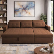 Casaliving Treshta 4 Seater LHS L - Shape Pull-Out Sofa Cum Bed with Storage Sofa for Living Room (Brown Fabric Color) Premium Fabric Sofa Set for Living Room Sofa Cum Bed
