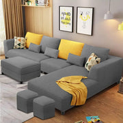 Minta LHS 8 Seater L Shape Sofa Set with Ottoman & 2 Puffy for Living Room (Green Fabric)
