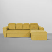 Elvi RHS 6 Seater L Shape Sofa Set for Living Room (Yellow Fabric) Premium Fabric Sofa