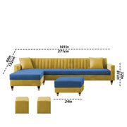 Casaliving Garcia 8 Seater RHS L Shape Sofa Set with Ottoman & 2 Puffy for Living Room (Grey Colour Fabric) Premium Fabric Sofa