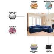 Elldona RHS 6 Seater Corner L Shape Sofa Set for Living Room (Blue) Premium Fabric Sofa