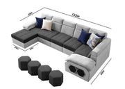 Auren 12 Seater L-Shape Comfortable Sectional Sofa Set with Ottoman for Living Room (Black Grey) Premium Fabric Sofa