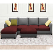 Rihan 8 Seater L Shape Sofa Set with Ottoman for Living Room (Maroon Grey Fabric) Left Side Sofa