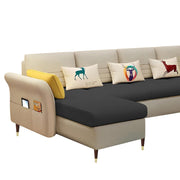 Ventos LHS 6 Seater L Shape Sofa Set for Living Room (Cream Black) Premium Velvet Fabric
