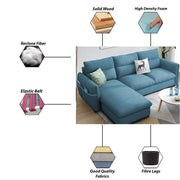 Andon 4 Seater L Shape Sofa Set for Living Room (Light Blue Fabric) Left Side Sofa | Premium Fabric Sofa