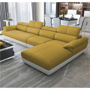 Amok 6 Seater L Shape Sofa Set for Living Room (Yellow Grey Leathertte) Right Side