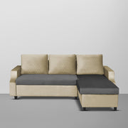 Asper RHS 4 Seater L Shape Sofa Set for Living Room (Cream Black Fabric) Premium Fabric Sofa