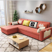 Denis 5 Seater L Shape Sofa Set for Living Room (Pink) Left Side