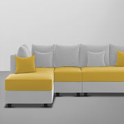 Inclair LHS 6 Seater L Shape Sofa Set for Living Room (Yellow Grey Fabric) Premium Fabric Sofa