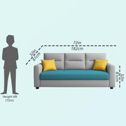 Evona 3 Seater Sofa Set for Living Room (Turquise Grey Colour Fabric) Premium Fabric Sofa