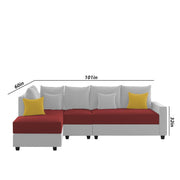 Inclair LHS 6 Seater L Shape Sofa Set for Living Room (Maroon Grey Fabric) Premium Fabric Sofa