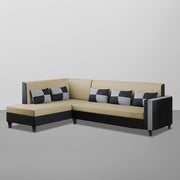 Nordy LHS 6 Seater L Shape Sofa Set for Living Room (Cream Black Colour) Premium Fabric Sofa Set