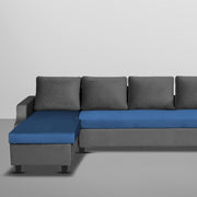 Asper LHS 6 Seater L Shape Sofa Set for Living Room (Black Blue Fabric) Premium Fabric Sofa