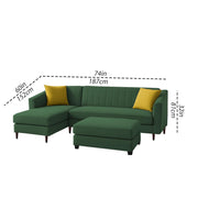 Neyami LHS 4 Seater with Ottoman L Shape Sofa Set for Living Room (Green) Premium Fabric Sofa Set