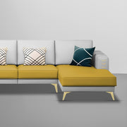 Falco RHS 6 Seater L Shape Sofa Set for Living Room (Yellow Grey Fabric) Premium Fabric Sofa