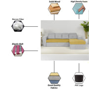 Elvi RHS 6 Seater L Shape Sofa Set for Living Room (Yellow Grey Fabric) Premium Fabric Sofa