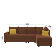 Inclair RHS 6 Seater L Shape Sofa Set for Living Room (Brown Fabric) Premium Fabric Sofa