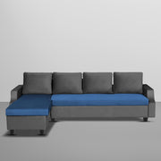 Asper LHS 6 Seater L Shape Sofa Set for Living Room (Black Blue Fabric) Premium Fabric Sofa