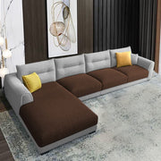 Hazer 6 Seater Sofa Set for Living Room (Brown Grey Fabric) Left Side Sofa