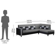Nordy RHS 6 Seater L Shape Sofa Set for Living Room (Dark Grey Black Colour) Premium Fabric Sofa Set