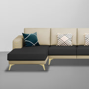 Falco LHS 6 Seater L Shape Sofa Set for Living Room (Cream Black Fabric) Premium Fabric Sofa