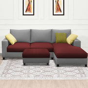Rihan 4 Seater L Shape Sofa Set with Ottoman for Living Room (Maroon Grey Fabric) Right Side Sofa