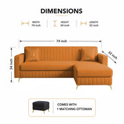 Casaliving Oliveira 4 Seater L Shape Convertible Sofa Set for Living Room, 3 Seater & Ottoman Modular Sectional Couch for Small Space (Yellow) Fabric