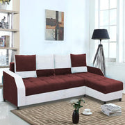 Severny 6 Seater L Shape Sofa Set for Living Room (Maroon Grey Fabric) Right Side