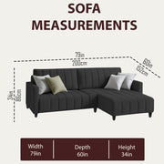 Netlie 4 Seater RHS L Shape Sofa Set for Living Room (Black Fabric) Premium Fabric Sofa Set for Living Room