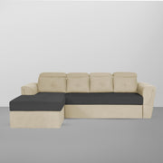 Elvi LHS 6 Seater L Shape Sofa Set for Living Room (Cream Black Fabric) Premium Fabric Sofa