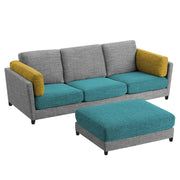 Nairo 4 Seater Interchangeable L Shape Sofa with Ottoman for Living Room (Turquise Grey Fabric)