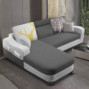 Amanda LHS 4 Seater L Shape,Sofa Set for Living Room (Black Grey Fabric)