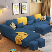 Minta LHS 8 Seater L Shape Sofa Set with Ottoman & 2 Puffy for Living Room (Green Fabric)