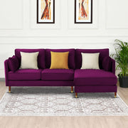 Croosen RHS 4 Seater L Shape Sofa Set for Living Room (Purple Colour) Premium Velvet Fabric