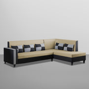 Nordy RHS 6 Seater L Shape Sofa Set for Living Room (Cream Black Colour) Premium Fabric Sofa Set