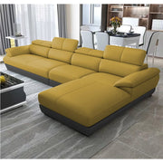 Amok 6 Seater L Shape Sofa Set for Living Room (Yellow Black Leathertte) Left Side