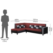 Nordy LHS 6 Seater L Shape Sofa Set for Living Room (Maroon Black Colour) Premium Fabric Sofa Set