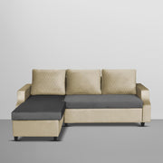 Asper LHS 4 Seater L Shape Sofa Set for Living Room (Cream Black Fabric) Premium Fabric Sofa
