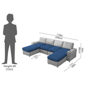 Rone 6 Seater L-Shaped & U-Shaped Sofas Set for Living Room – (Blue Grey Colour Fabric) Premium Comfort Sofa