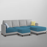 Swaloni RHS 6 Seater L Shape Sofa Set with Center Table for Living Room (Turquise Grey) Premium Fabric Sofa