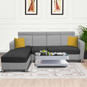 Emma RHS 6 Seater L Shape Sofa Set for Living Room (Black Grey Fabric)