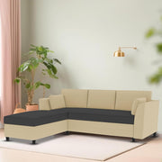 Blustin LHS 4 Seater L Shape Sofa Set for Living Room (Cream Black Fabric) Premium Fabric Sofa