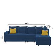 Inclair RHS 6 Seater L Shape Sofa Set for Living Room (Blue Fabric) Premium Fabric Sofa