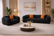 Vetras Modern Velvet Bubble Cloud Sofa, Tufted Design Upholstered 3+1 Seater Sofa Set for Living Room, (Black Colour) Premium Velvet Fabric Sofa