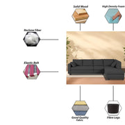 Dorian RHS 6 Seater L Shape Sofa Set for Living Room (Black Fabric) Premium Fabric Sofa