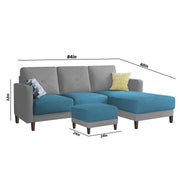 Swaloni RHS 4 Seater L Shape Sofa Set with Center Table for Living Room (Turquise Grey) Premium Fabric Sofa