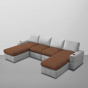 Rone 6 Seater L-Shaped & U-Shaped Sofas Set for Living Room – (Brown Grey Colour Fabric) Premium Comfort Sofa