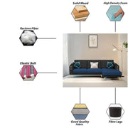Falco RHS 4 Seater L Shape Sofa Set for Living Room (Blue Black Fabric) Premium Fabric Sofa